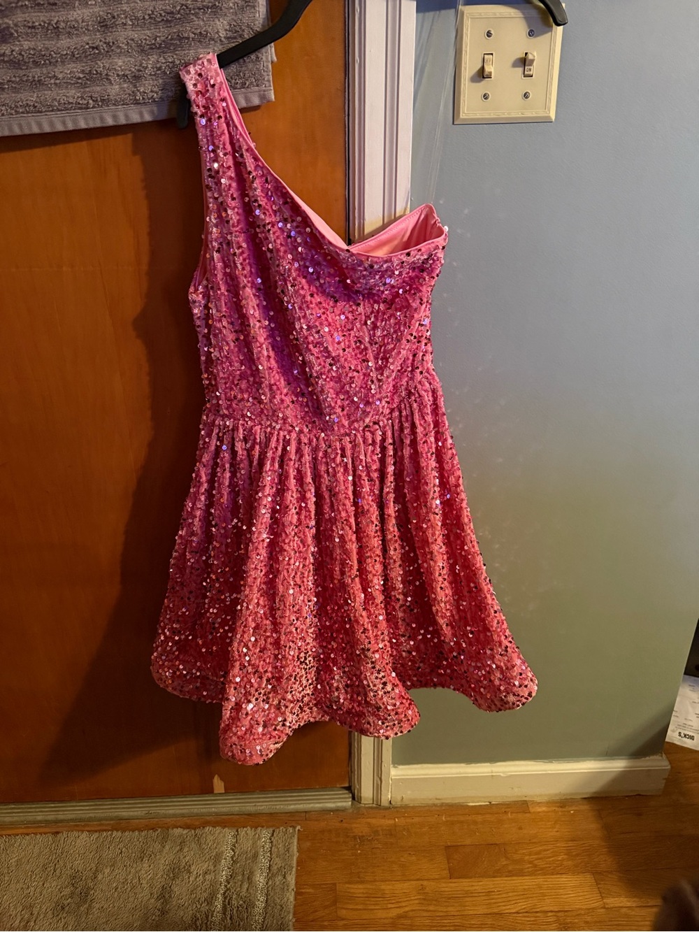 One-Shoulder Pink Velvet Sequin Party Dress